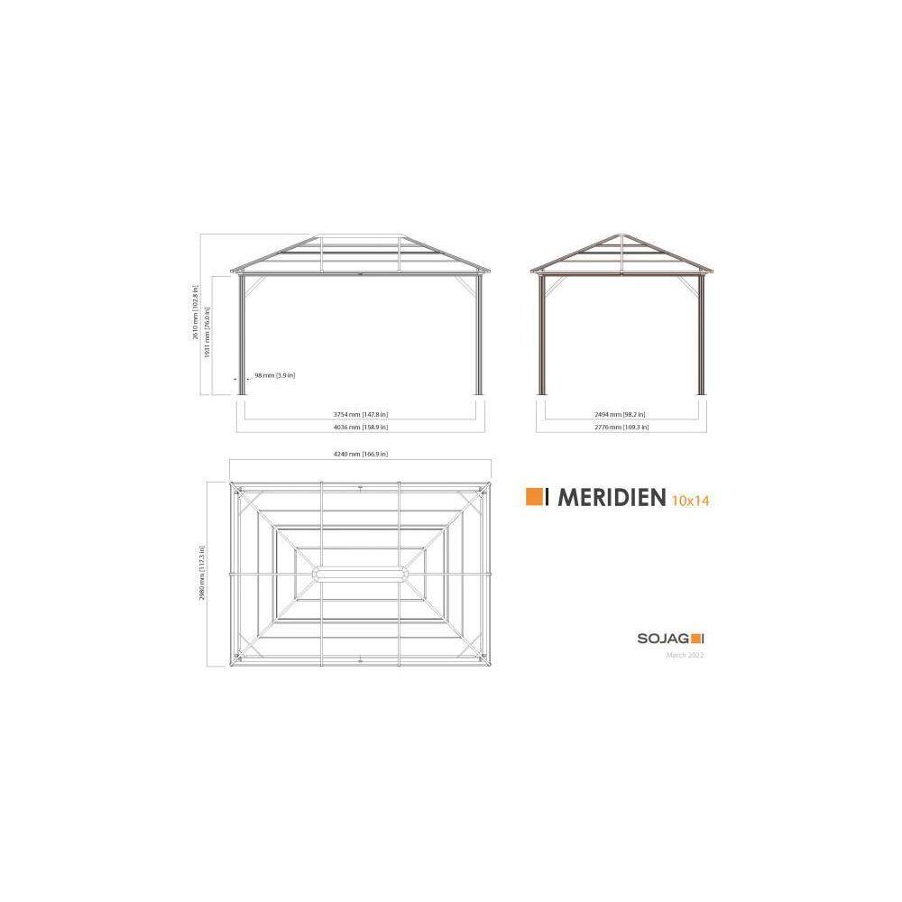 Sojag Meridien 10 ft. x 14 ft. Dark Grey Rustproof Aluminum Framed Gazebo