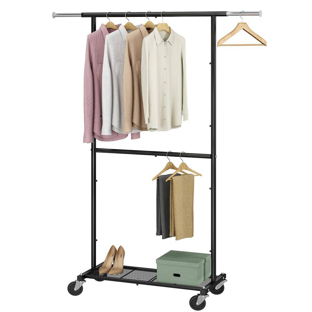 None Black Metal Extendable Garment Clothes Rack 30.5 in. W x 65 in. H