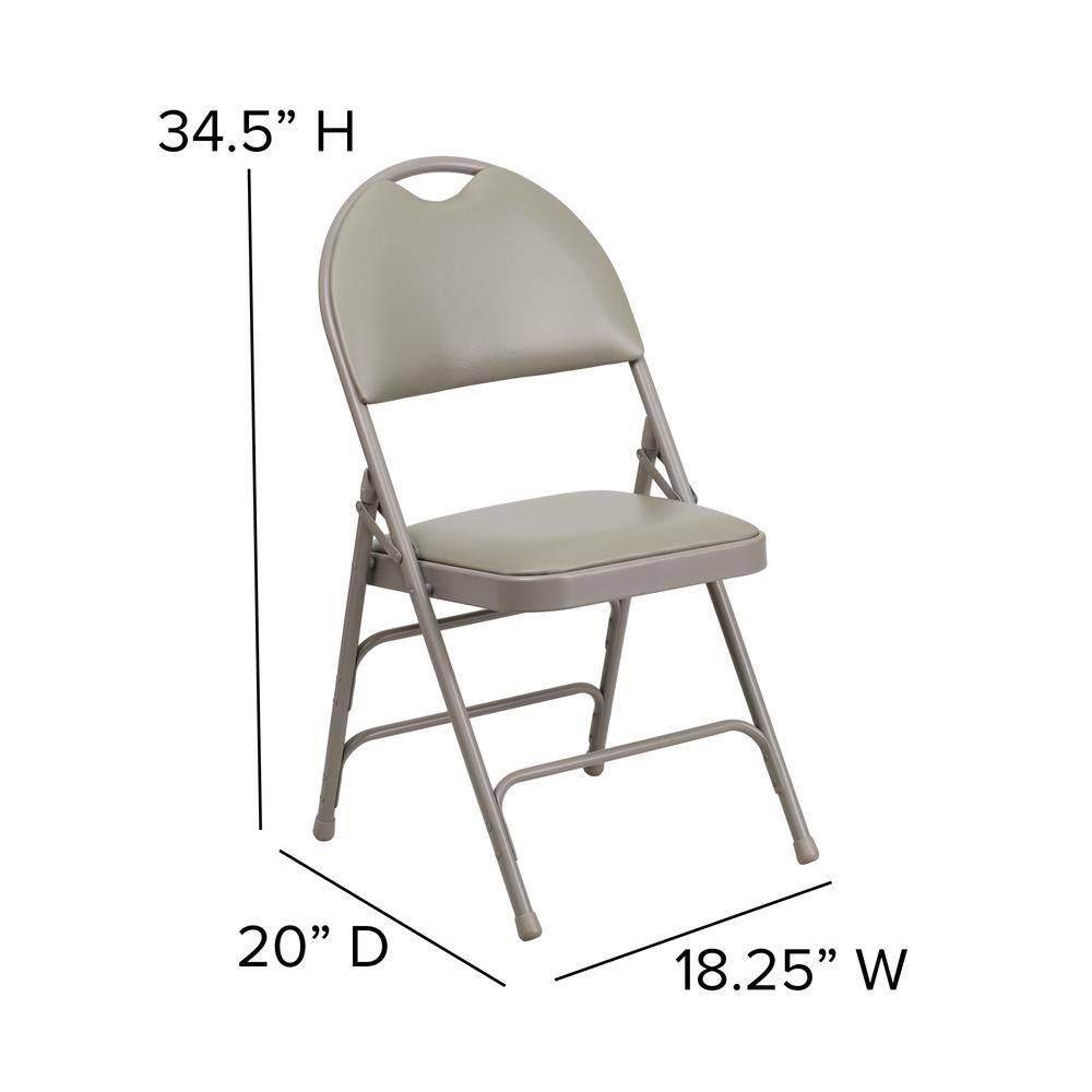 Flash Furniture Hercules Series Extra Large Ultra-Premium Triple Braced Gray Vinyl Metal Folding Chair with Easy-Carry Handle