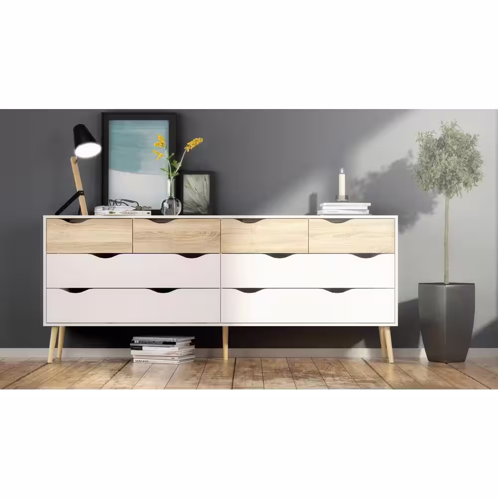 Tvilum Diana 8-Drawer White/Oak Structure Dresser