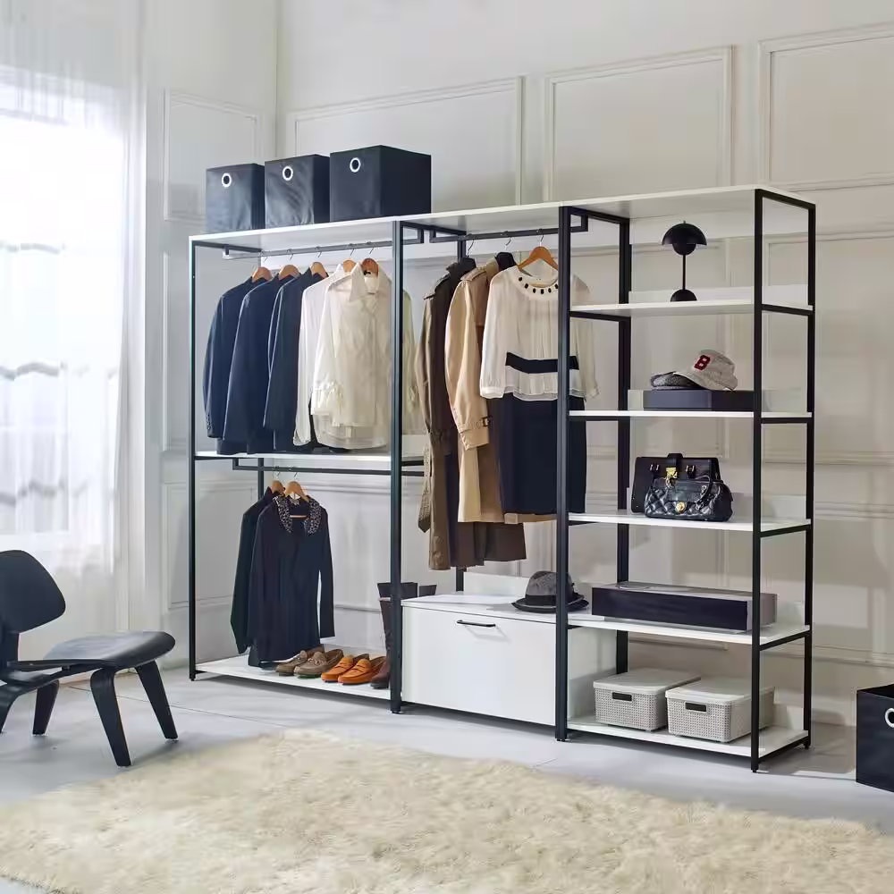 None Fiona 32 in. W White Freestanding Wood Closet System Tower with 1 Drawer