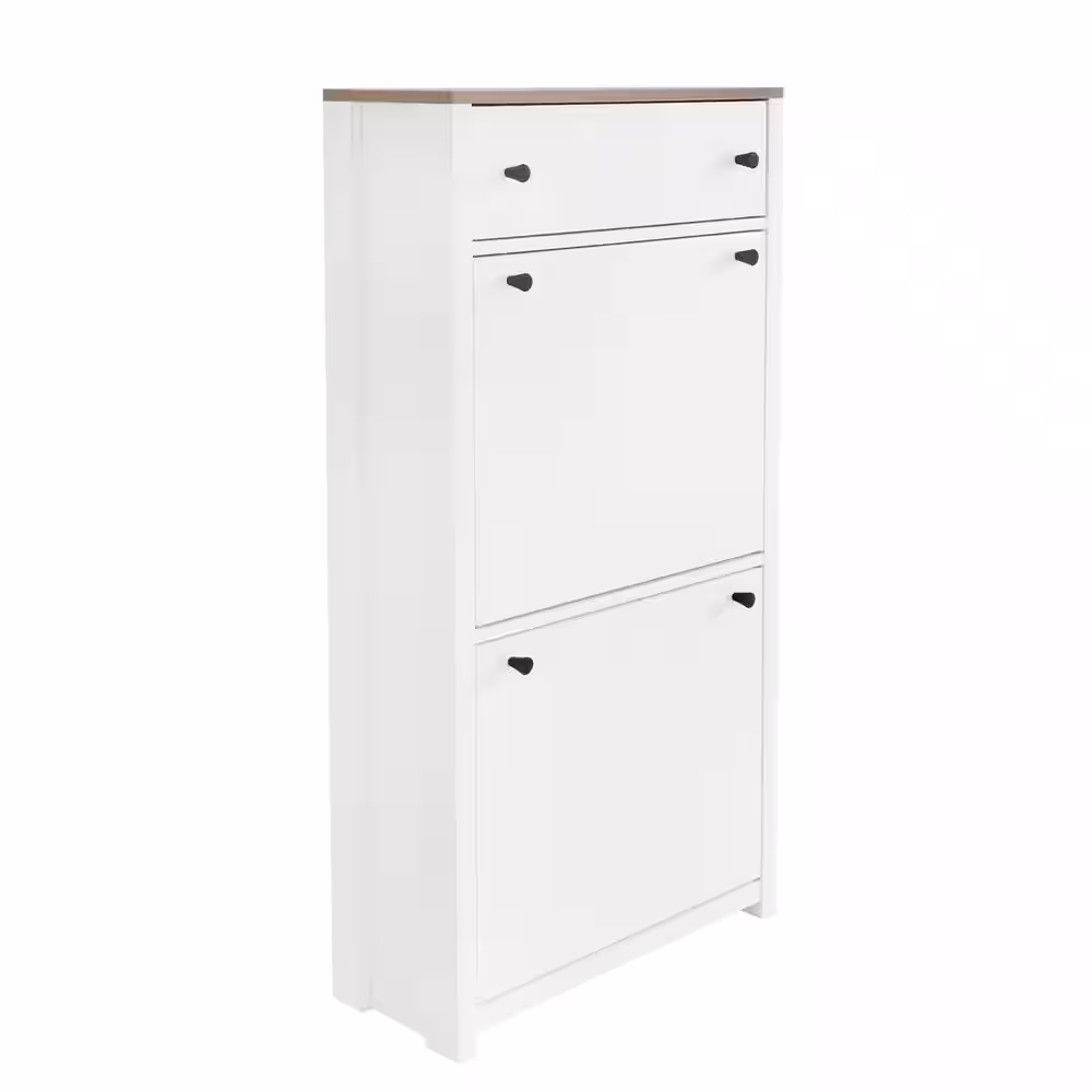 Harper & Bright Designs 47.2 in. H x 23.6 in. W White Wood Shoe Storage Cabinet with 2 Flip Drawers, Adjustable Shoe Racks, Grain Pattern Top