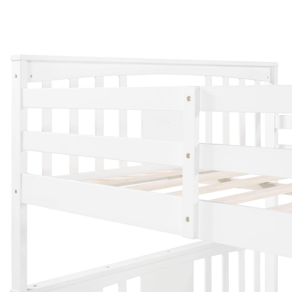 Harper & Bright Designs White Full Wooden Bunk Bed with Ladder