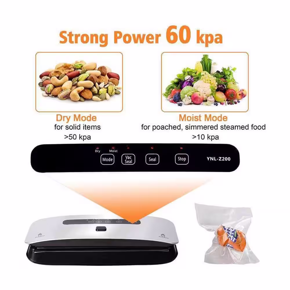 None Sliver Food Vacuum Sealer Machine with Strong Suction Power, Dry and Moist Mode, Starter Kit Included