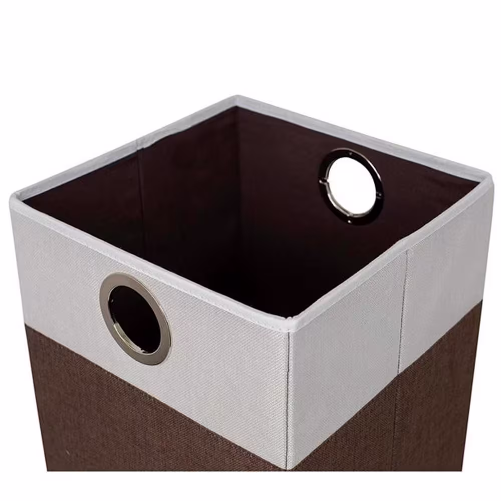 BirdRock Home Brown and White Folding Cloth Laundry Hamper with Handles