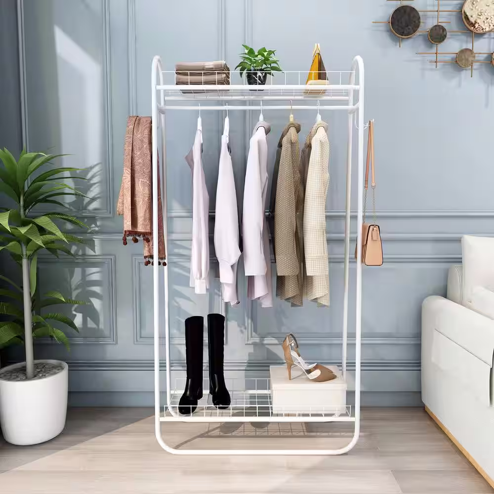 None White Metal Clothes Rack 32.9 in. W x 64.96 in. H