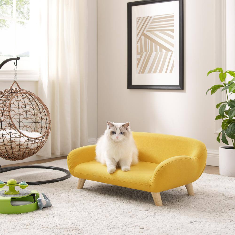 None Akkeri Medium Yellow Fabric Cat Couch