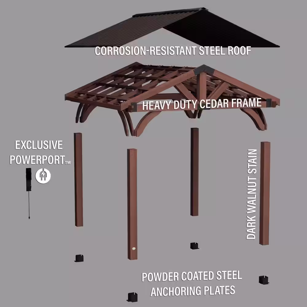 Backyard Discovery Arlington 12 ft. x 12 ft. Wooden Gazebo with Steel Roof