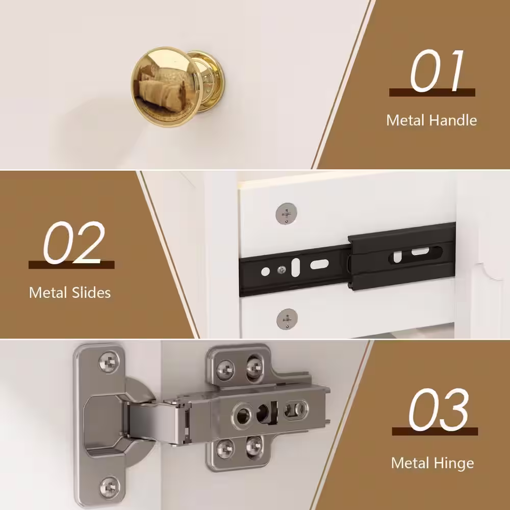 None 5 of Drawers White Wooden Dresser 59.1 in. W x 33.5 in. H x 15.7 in. D