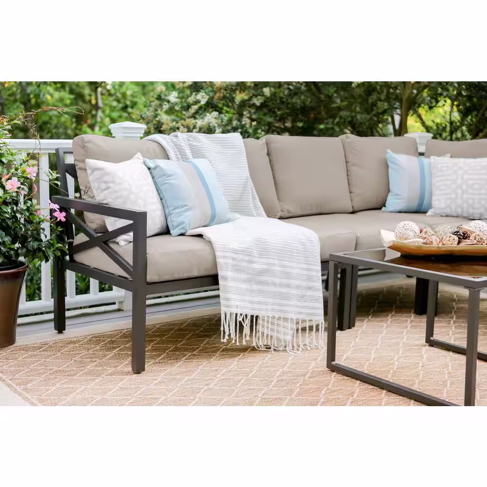 Leisure Made Blakely 5-Piece Aluminum Sectional Seating Set with Tan Polyester Cushions