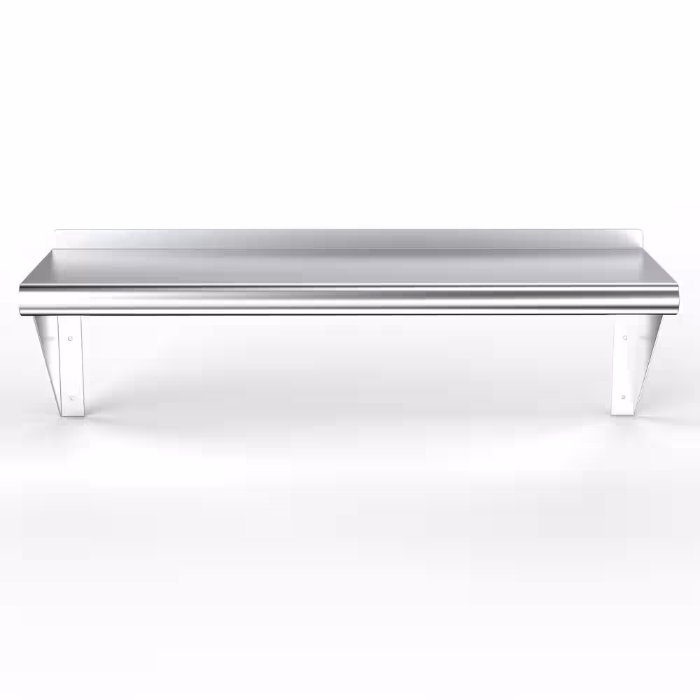 None 12 in. x 30 in. Stainless Steel Wall Shelf. Kitchen, Restaurant, Garage, Laundry Metal Shelf with Brackets
