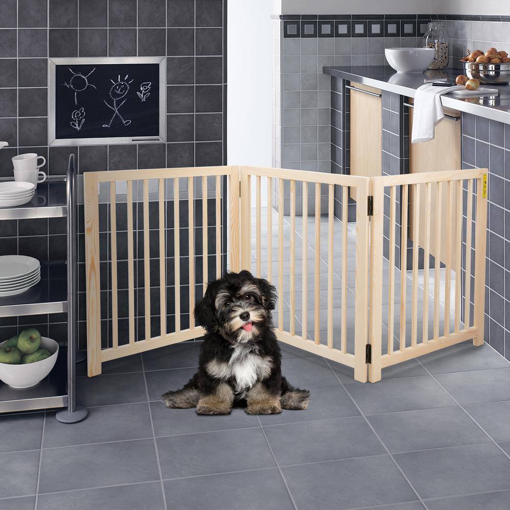 COZIWOW 73 in. W Freestanding Dog Gate Wooden Fence