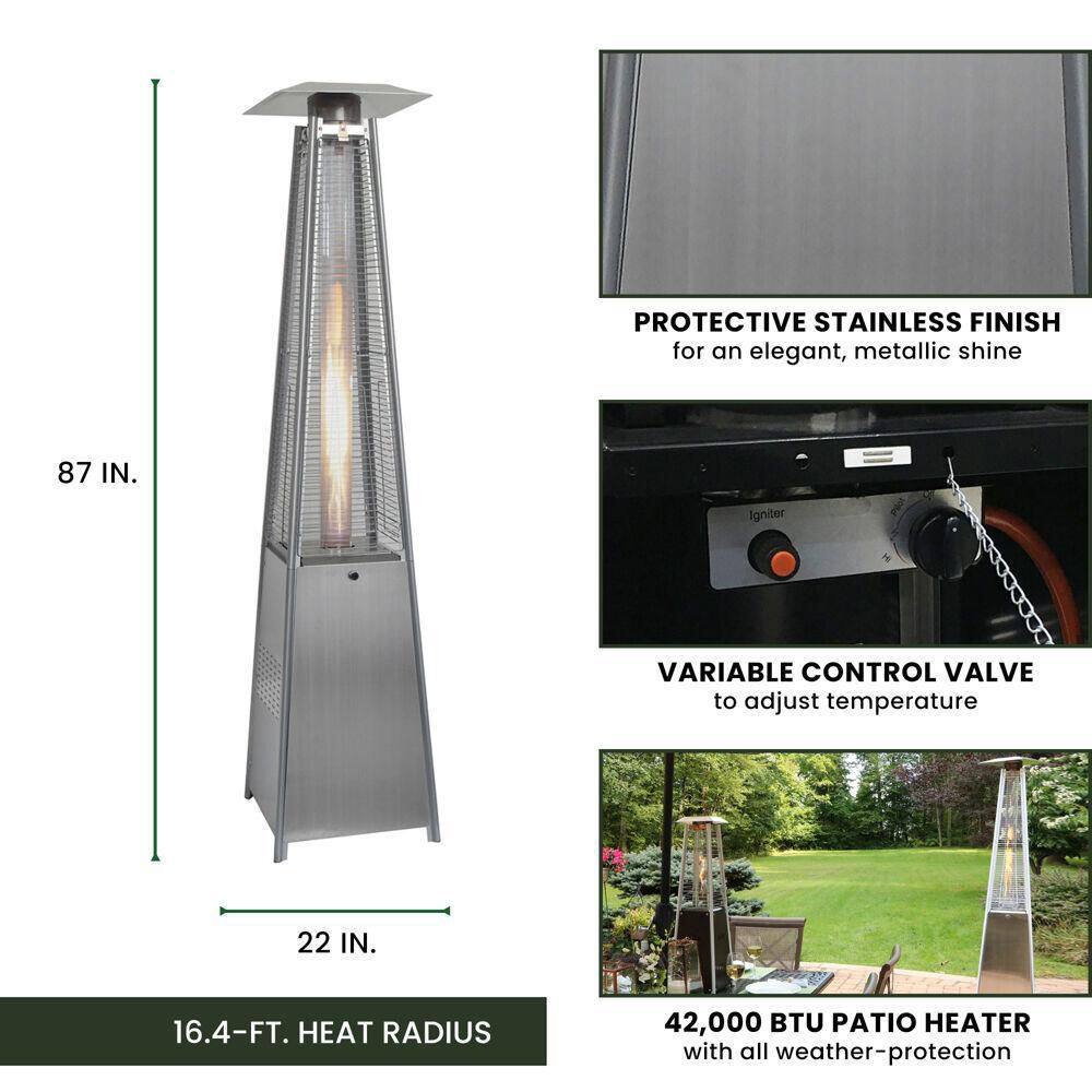 Hanover 7 ft. 42,000 BTU Stainless Steel Pyramid Propane Patio Heater with Weather-Protective Cover