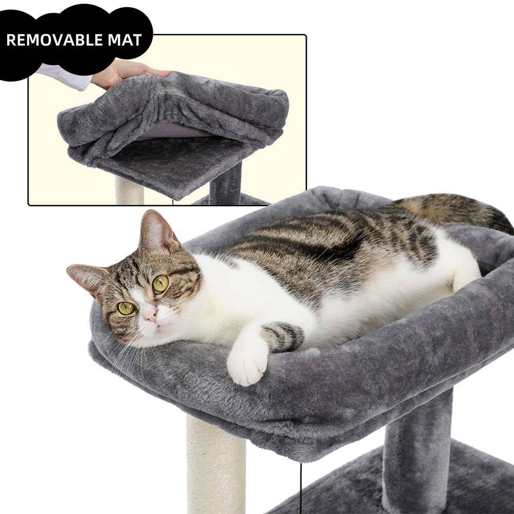 None Cat Tree Luxury 34 in. Cat Tower with Double Condos, Spacious Perch