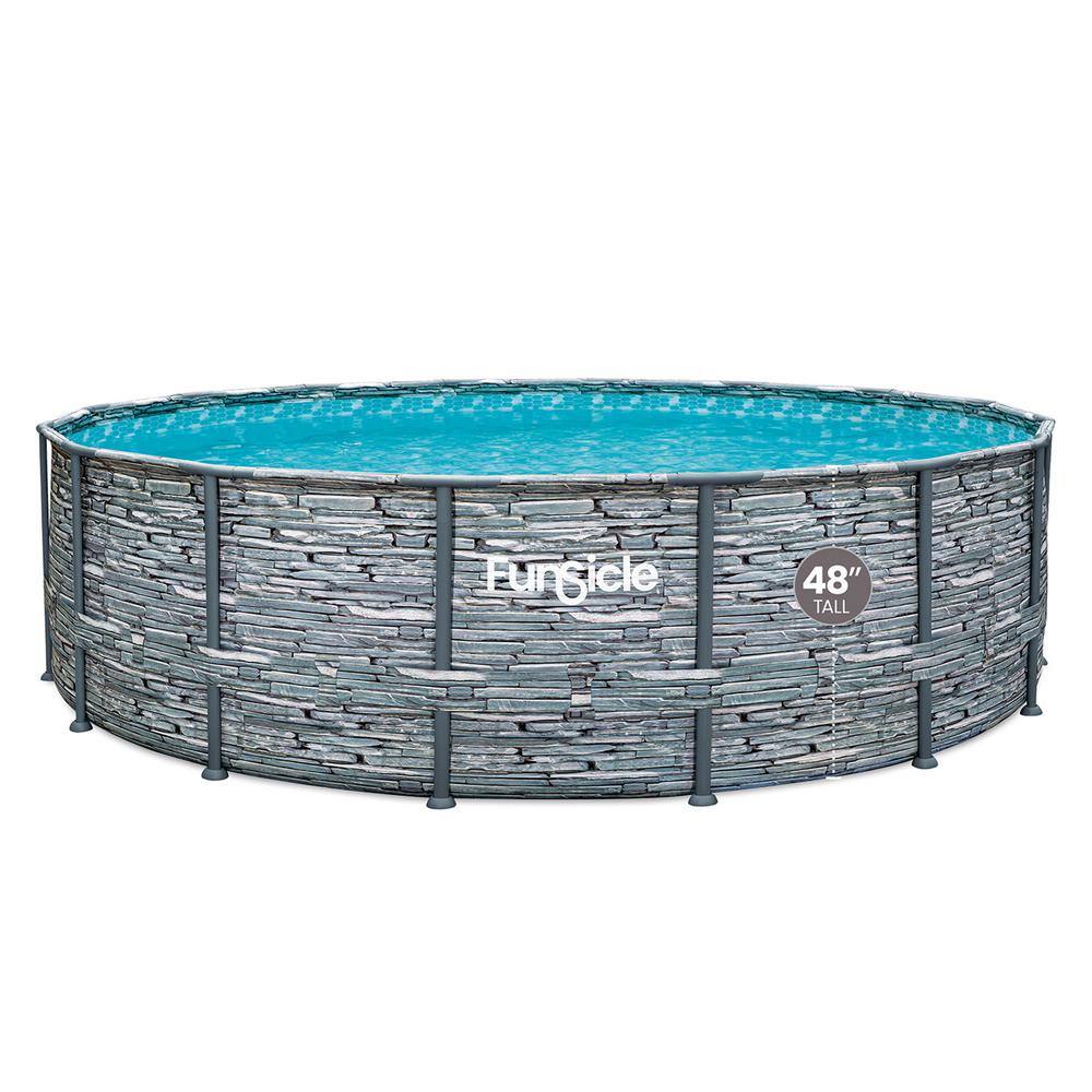 None 16 ft. Round 48 in. Deep Metal Frame Above Ground Pool, Stone Slate