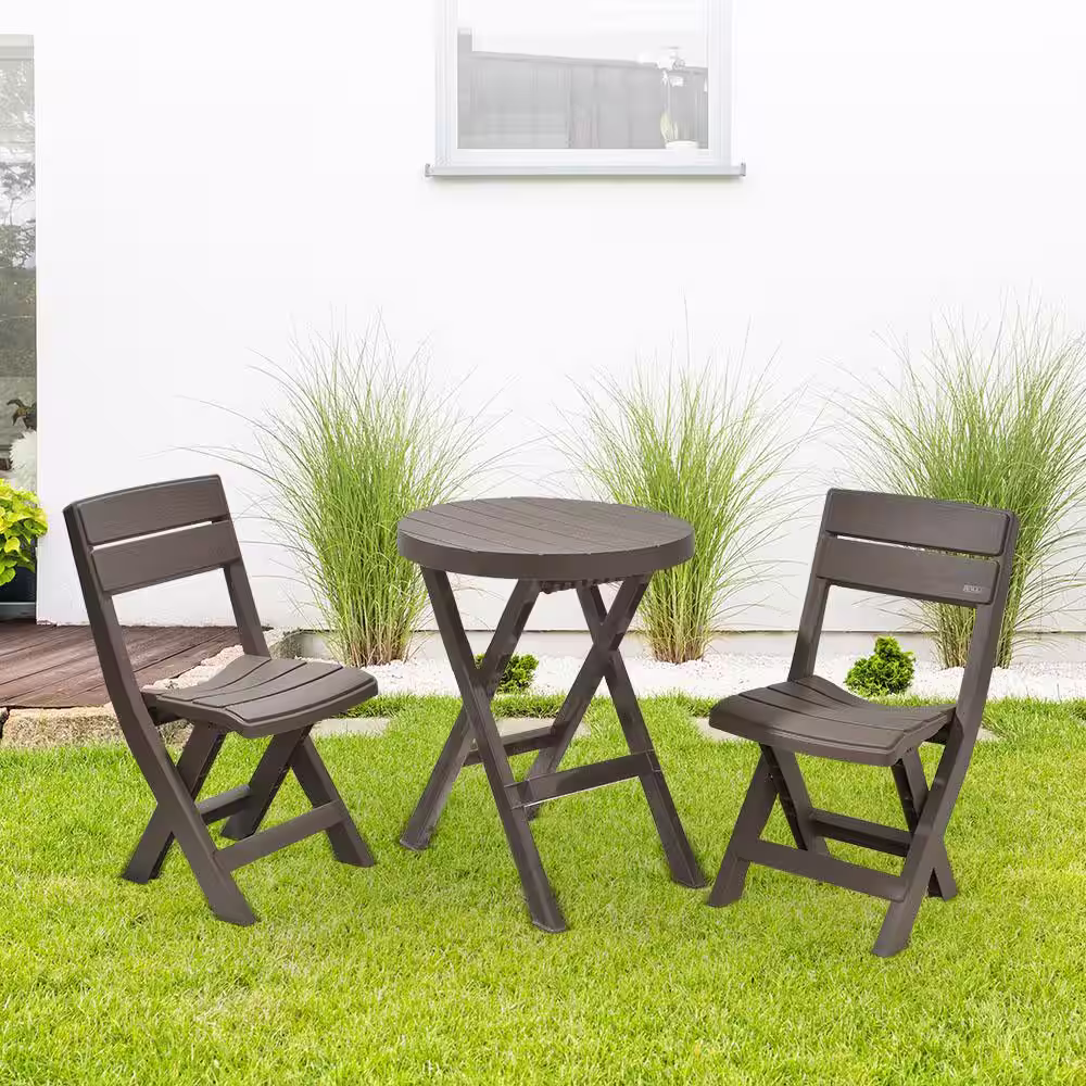 Rimax 3-Piece Plastic Folding Patio Outdoor Bistro Set with a Round Table in Mocha