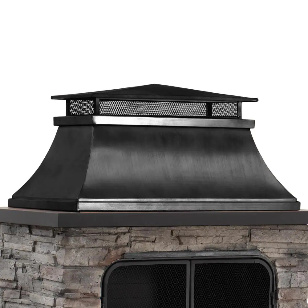 Sunjoy Maryland Bel Aire 48.03 in. Black Fireplace with Faux Stack Stone Finish
