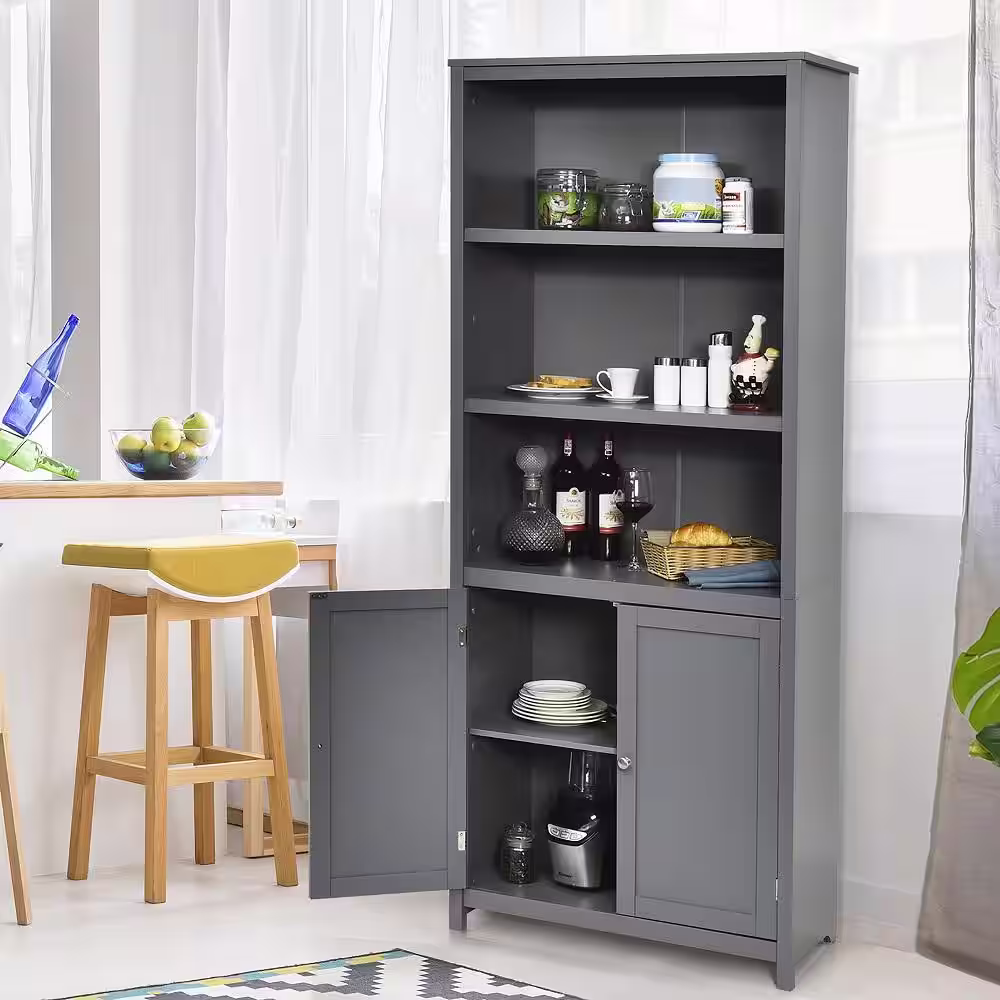 Costway Gray Rolling 3-Tier MDF Shelving Unit (in. 14 W x 72 in. H x 29 in. D)