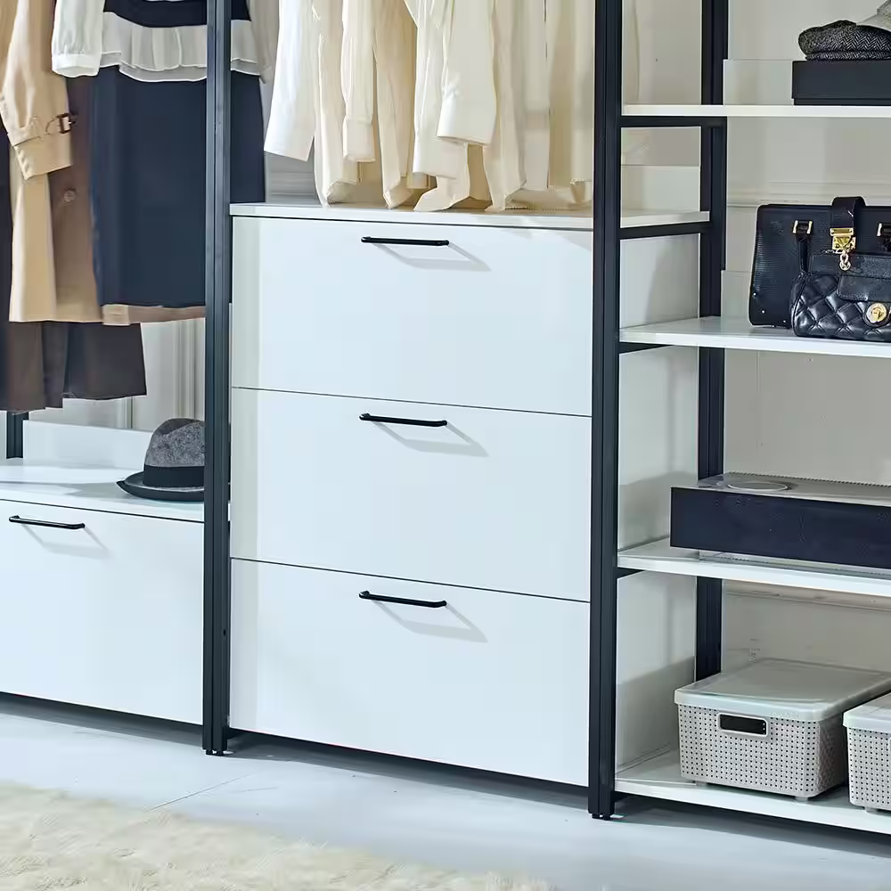 None Fiona 143 in. W White Freestanding Walk in Wood Closet System with Metal Frame