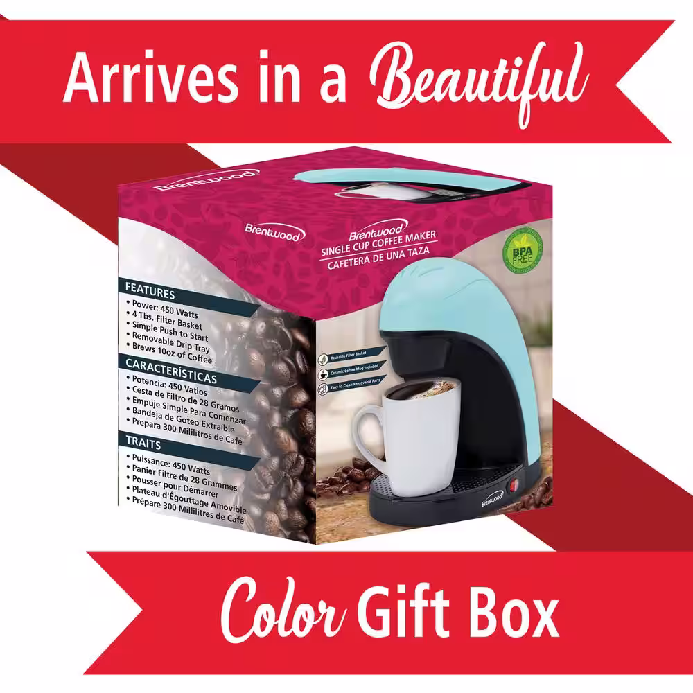 Brentwood Single-Serve Blue Drip Coffee Maker with Mug