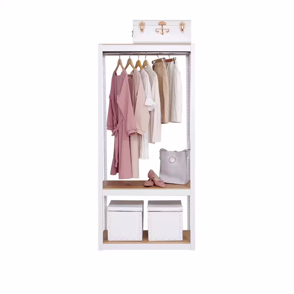Best Home Fashion Kepsuul 31.50 in. W x 15.75 in. D x 76.75 in. H White Clothing Rack + 1 Shelf Wood Closet System