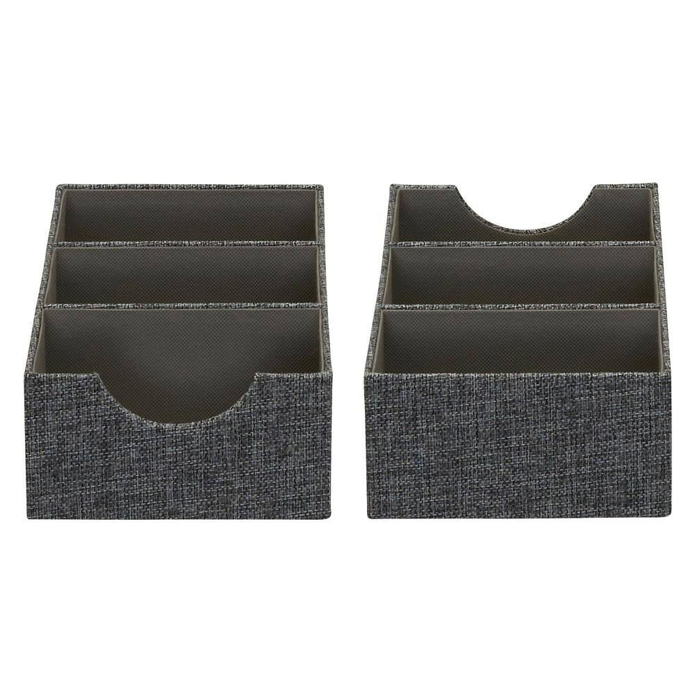 HOUSEHOLD ESSENTIALS 6 in. W x 3 in. H 1 Drawer Graphite Linen Section Hard-Sided Trays, Set (2-Pack)