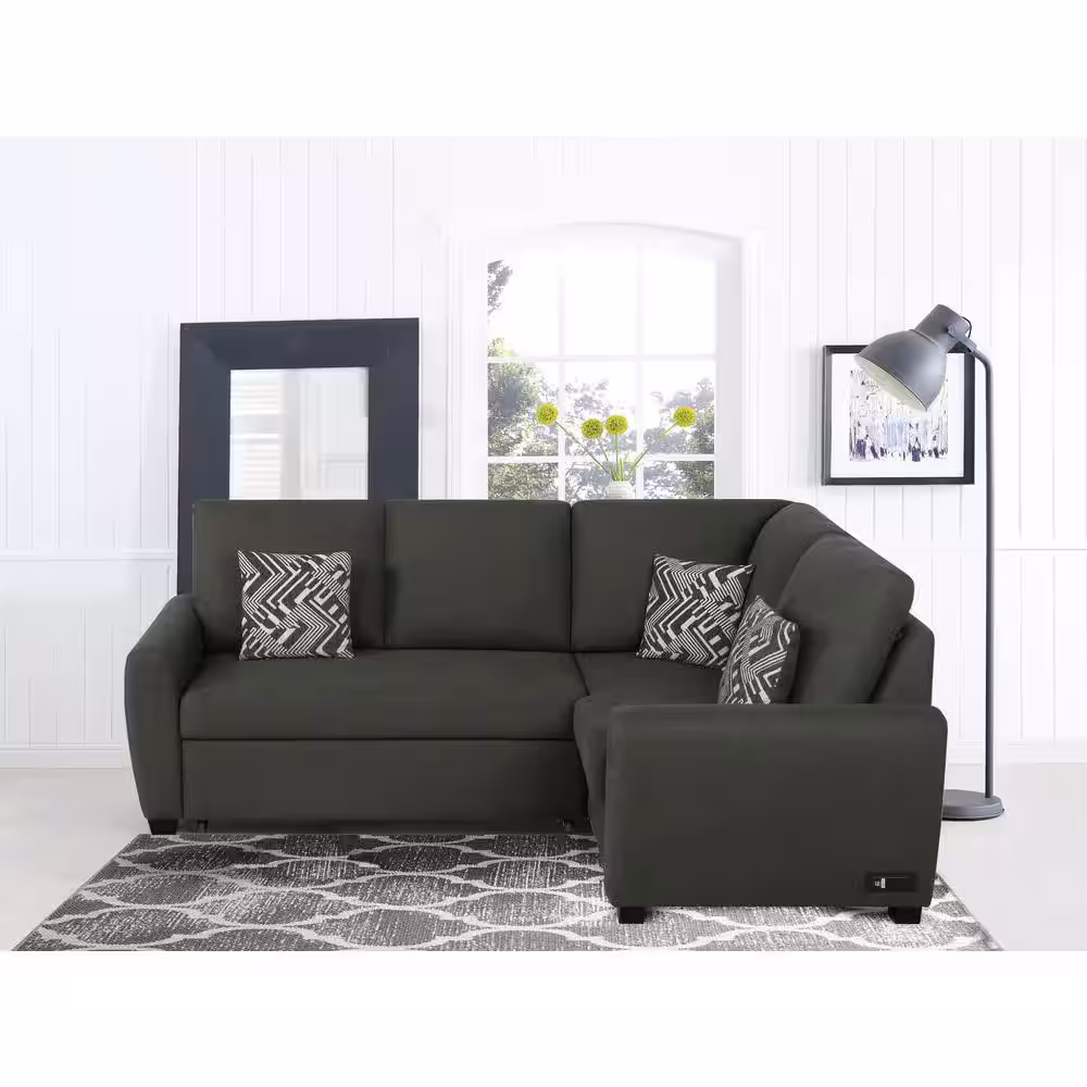Lifestyle Solutions Serta 2-Piece Charcoal Fabric Bali Multifunctional Sectional Sofa with USB and Power