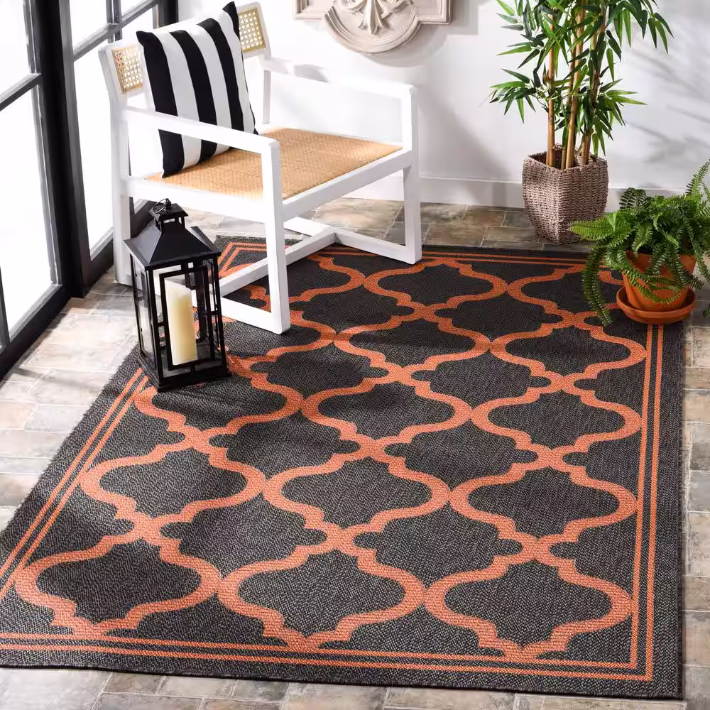 SAFAVIEH Bermuda Charcoal/Rust 4 ft. x 6 ft. Border Trellis Indoor/Outdoor Area Rug