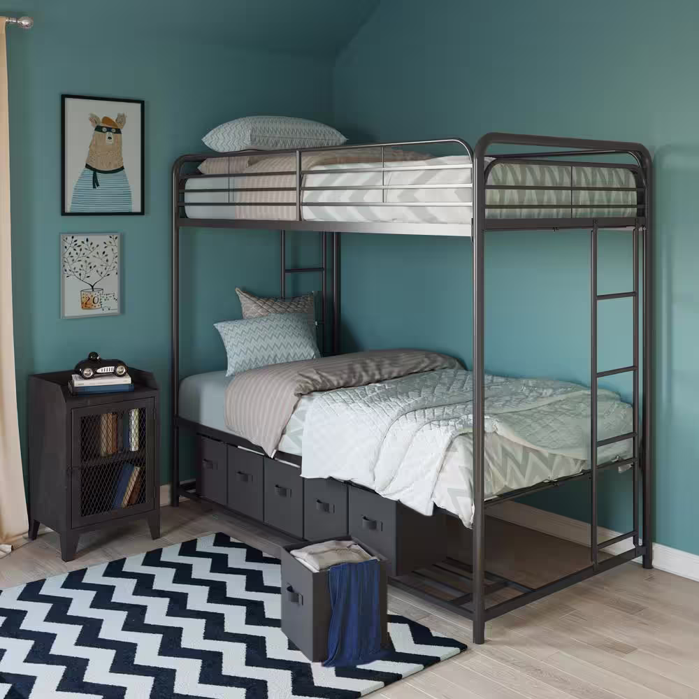 DHP Bellona Black Twin/Twin Bunk Bed with Storage Bin