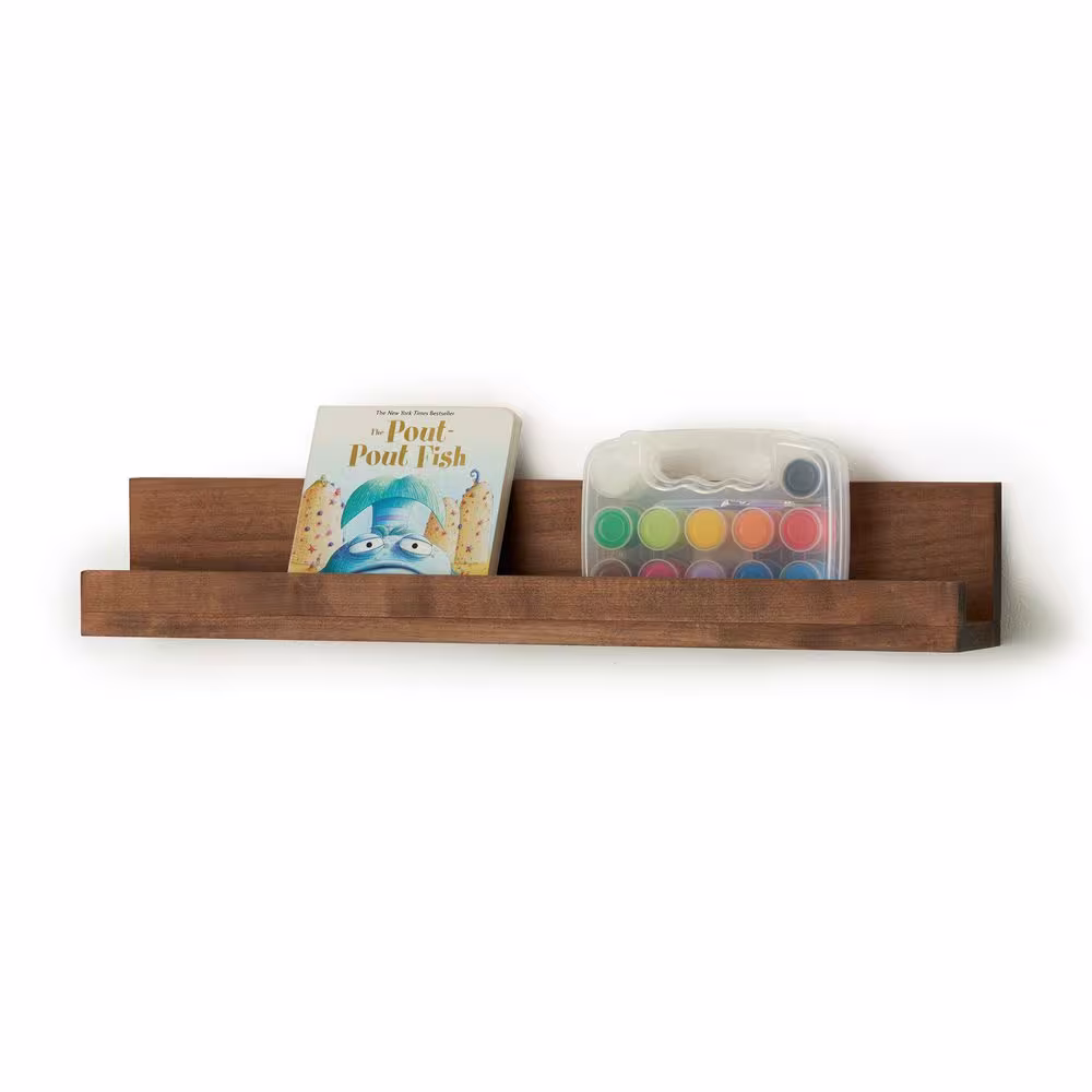 None 4 in. x 28 in. x 4.75 in. Walnut Solid Wood Nursery Floating Bookshelves (Set of 2)