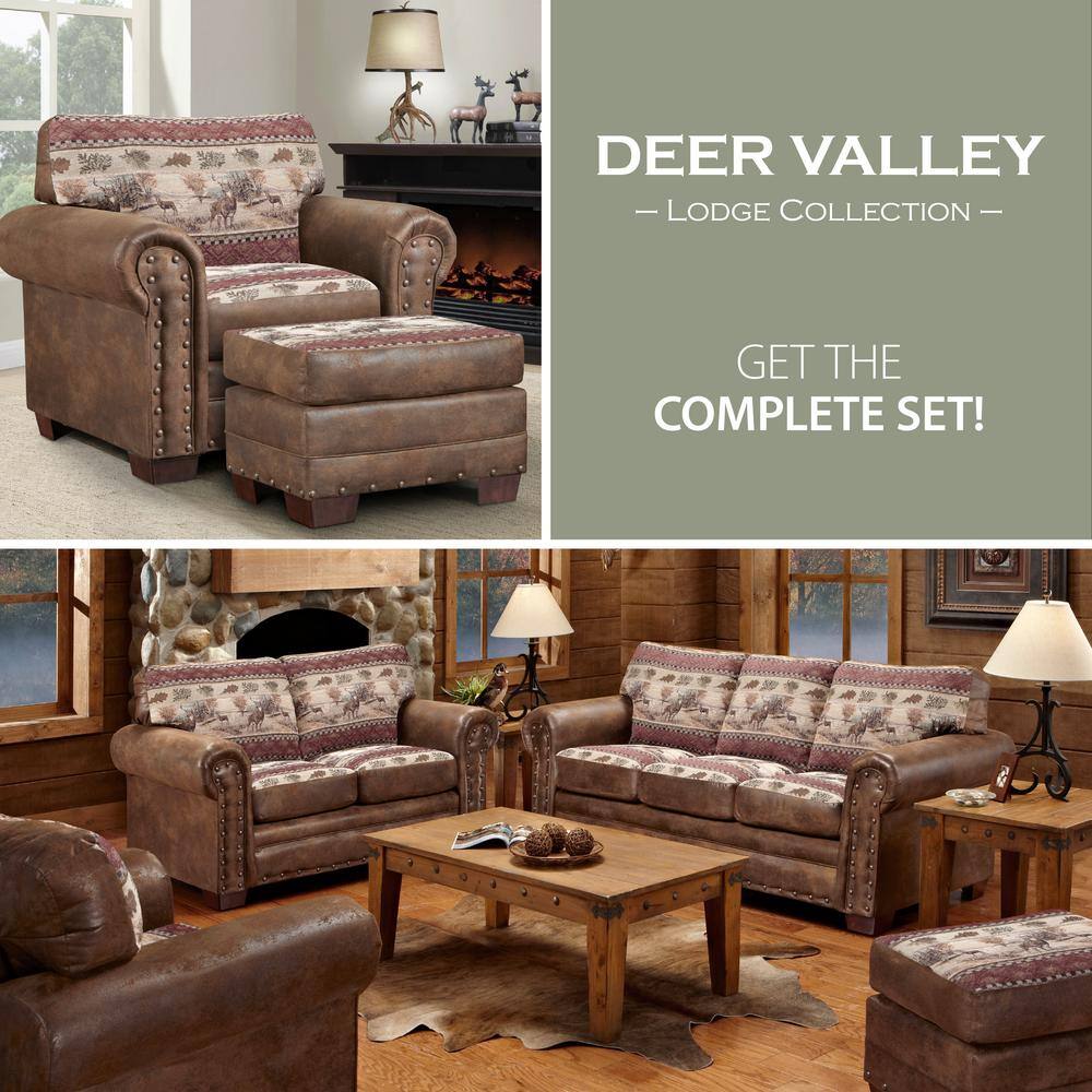 American Furniture Classics Deer Valley Lodge 67 in. brown Pattern Microfiber 2-Seater Loveseat with Removable Cushions