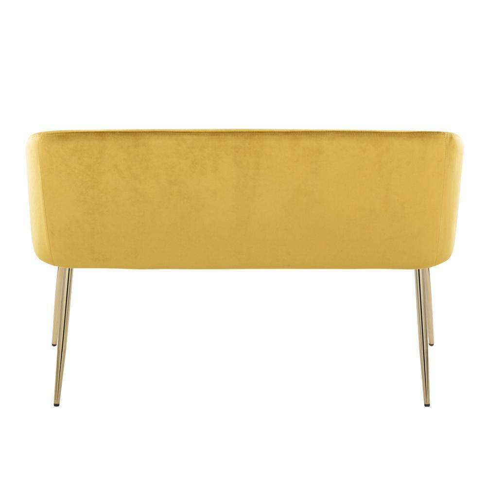 Lumisource Fran Yellow Velvet and Gold Metal Bench (29.75 in. x 46 in. x 21 in.)