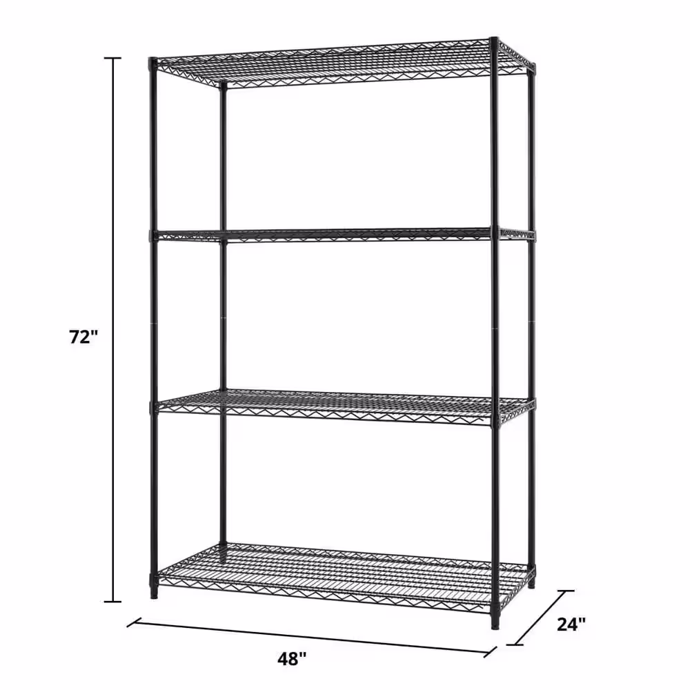 TRINITY Black 4-Tier Steel Wire Shelving Unit (48 in. W x 72 in. H x 24 in. D)