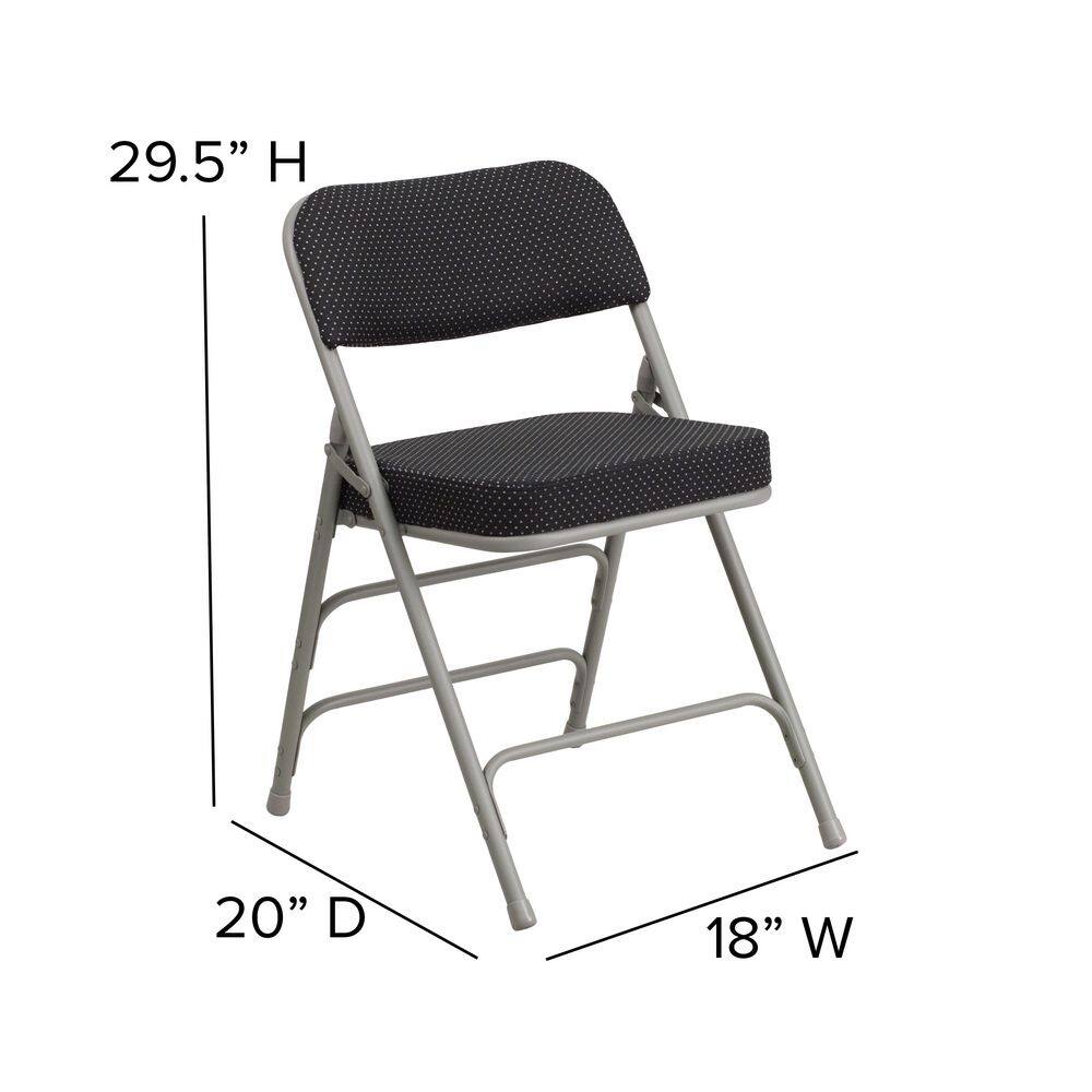Flash Furniture Hercules Series Premium Curved Triple Braced & Double Hinged Black Pin-Dot Fabric Upholstered Metal Folding Chair
