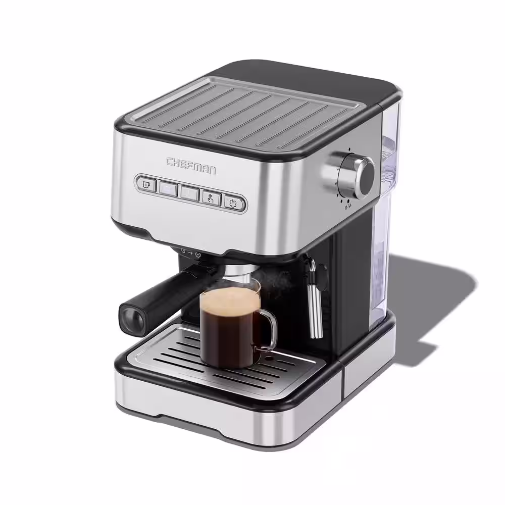 Chefman 1-2 Cup Stainless Steel Espresso Machine with Steamer 6 in 1Coffee, Cappuccino, Latte, Coffee Machine and Frother