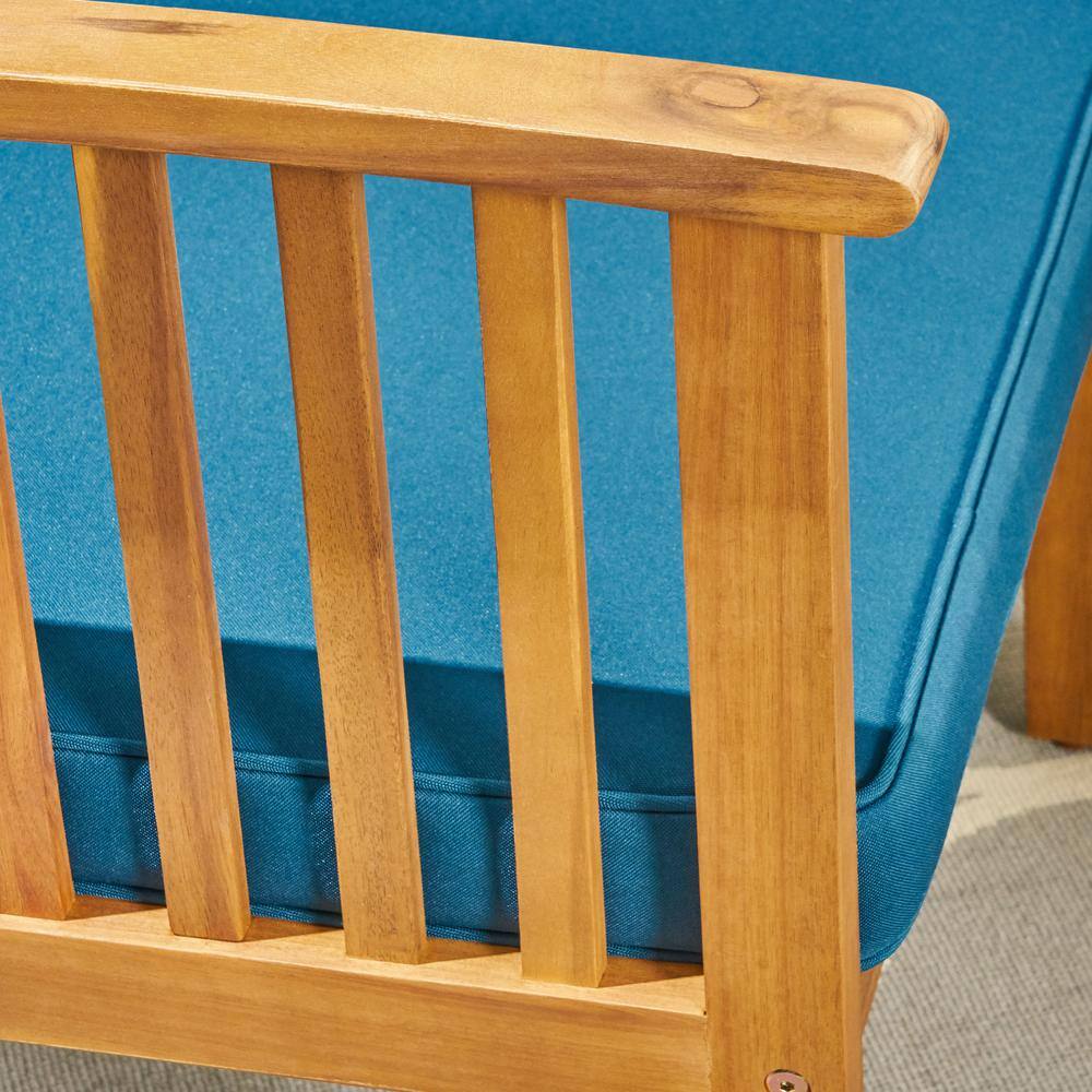 Noble House Carolina Brown Patina 6-Piece Wood Patio Conversation Set with Dark Teal Cushions