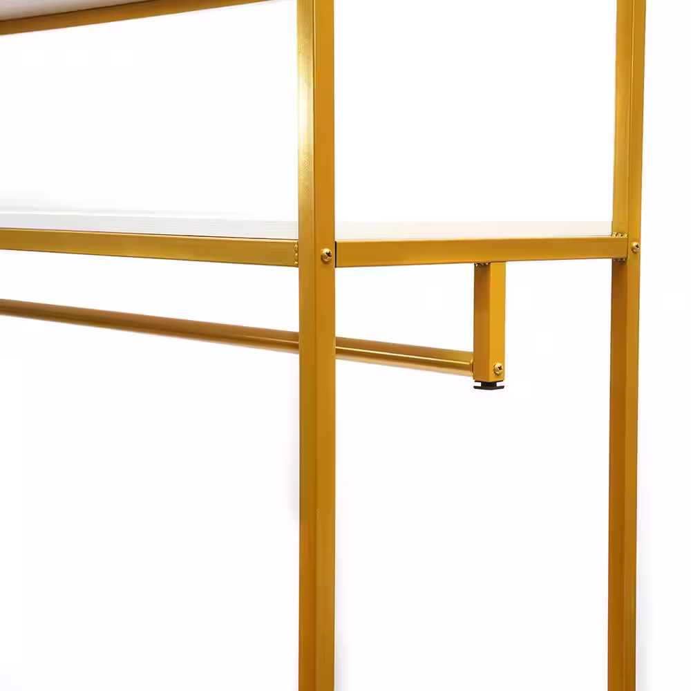 None Gold Iron Freestanding Large Clothes Rack with Shelfves 15.74 in. W x 70.86 in. H