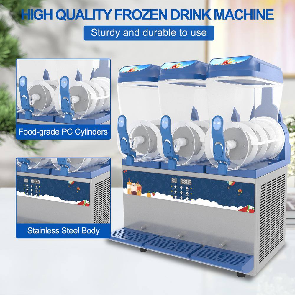 Phivve 1584 oz. Commercial Machine 3 x 15 L Tank 1200-Watt Stainless Steel Sliver Snow Cone Machine