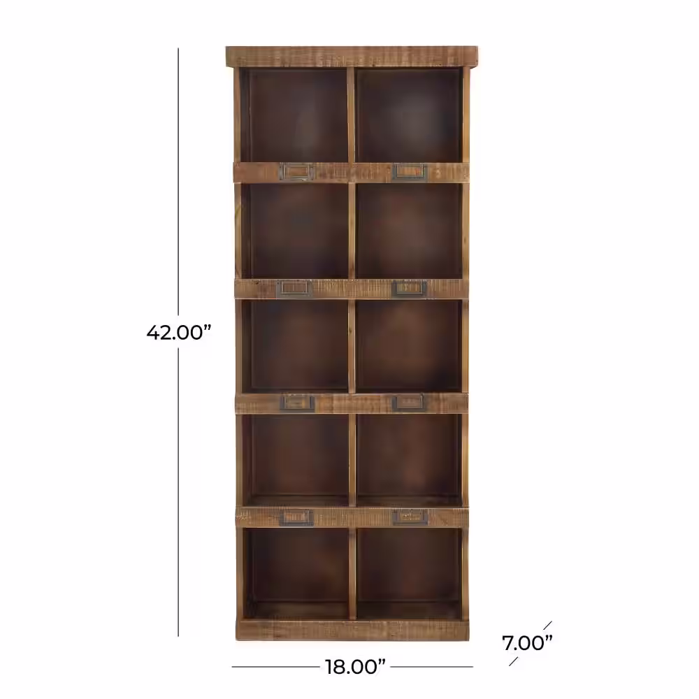 Litton Lane Brown 10-Cubbies Wood Wall Shelf