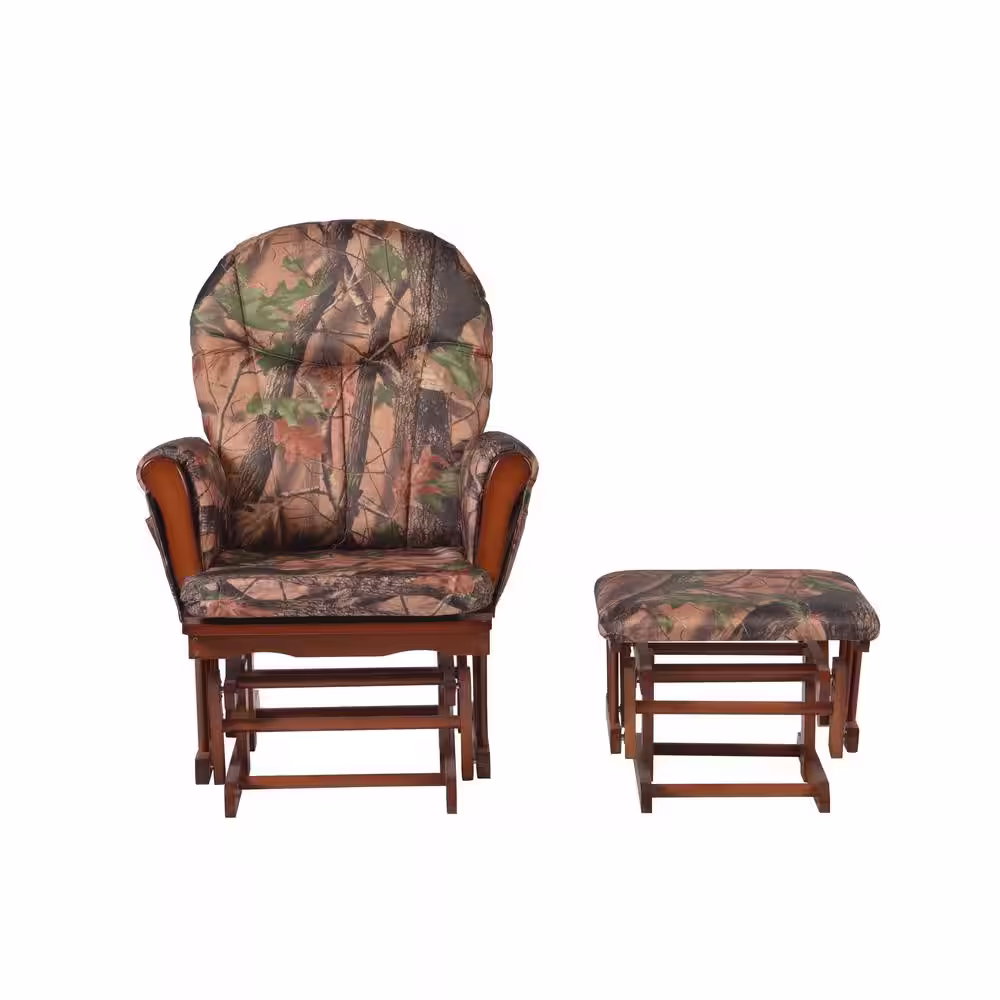 ARTIVA Home Deluxe Camouflage Fabric Cushion Glider Chair and Ottoman Set