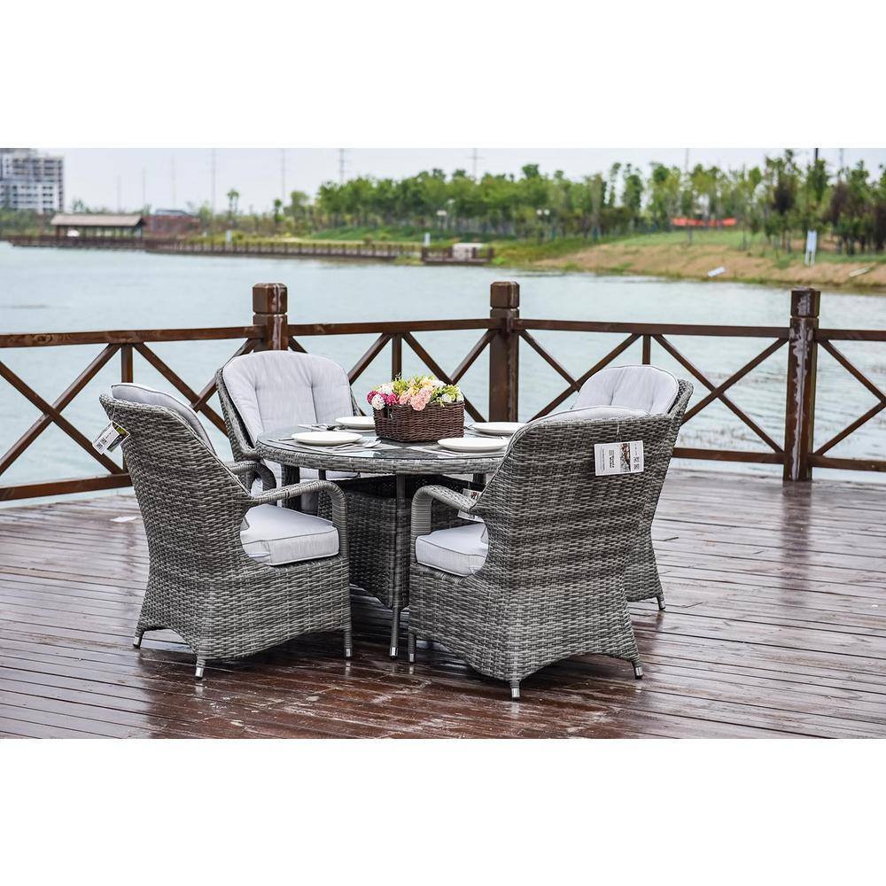 DIRECT WICKER Alisa Grey 5-Piece Aluminum Wicker Round Outdoor Dining Set with Grey Cushions