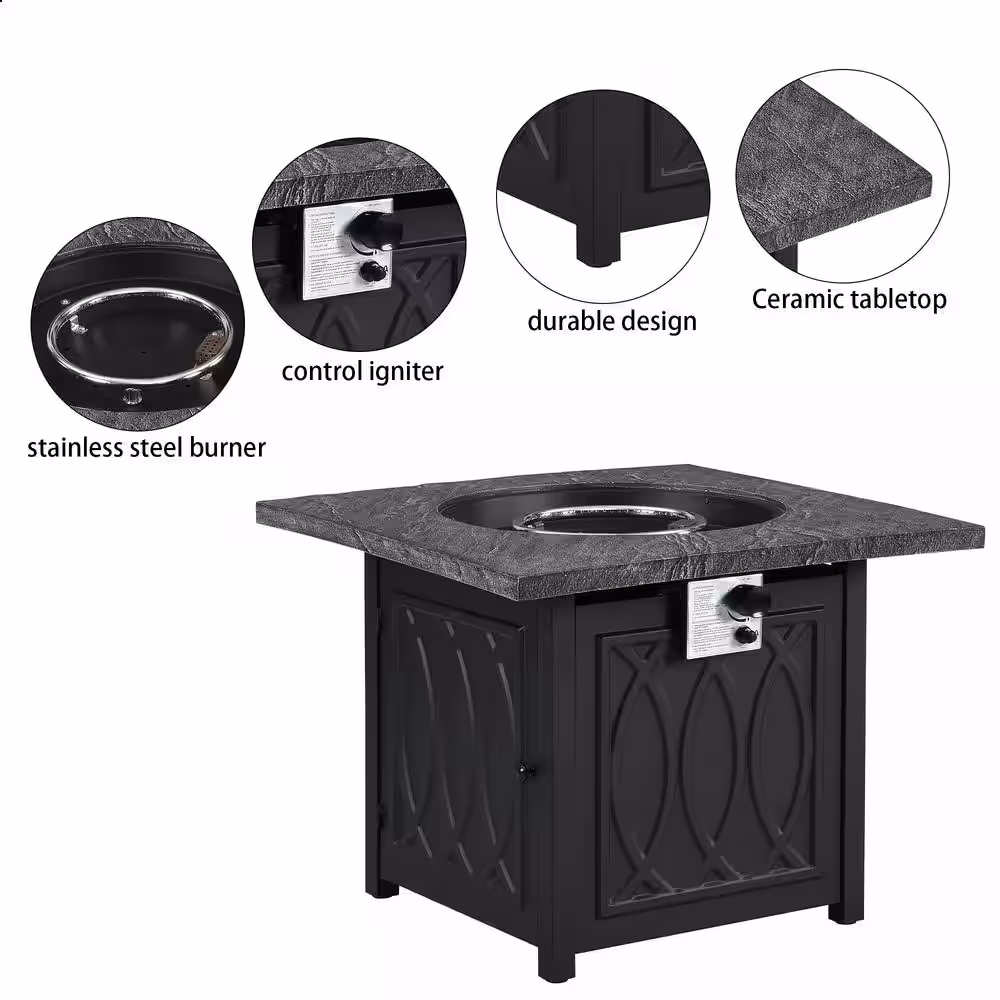 CASAINC 32 in. Metal 50,000 BTU Propane Fire Pit Table Patio Gas Fire Pit with Lid and Lava Rock