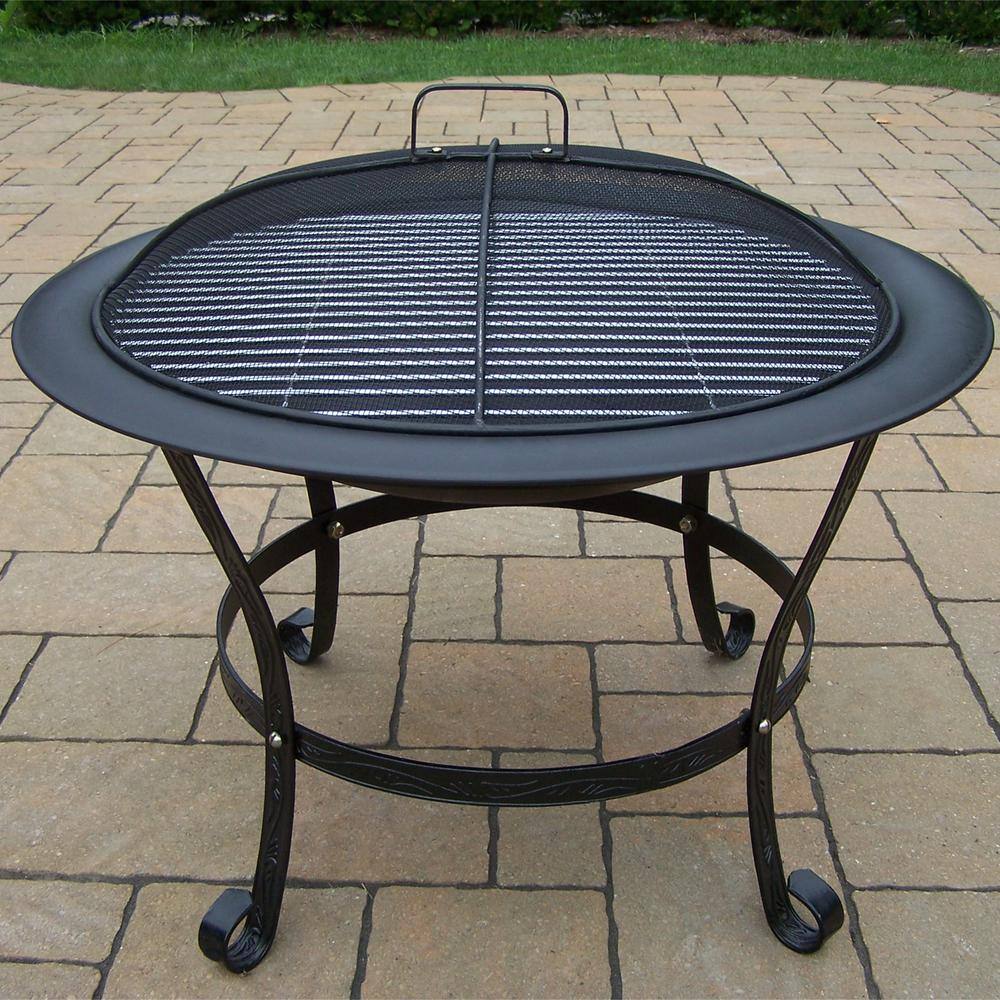 None 30 in. Round Fire Pit with Grill and Spark Guard Screen Lid