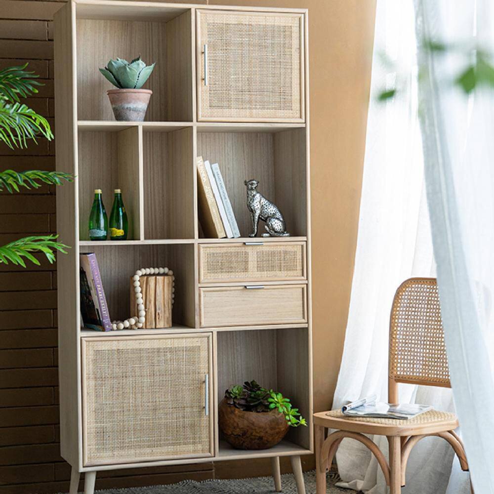 None Beige Wooden Accent Cabinet 14.6 in. L x 35.4 in. W x 74.4 in. H