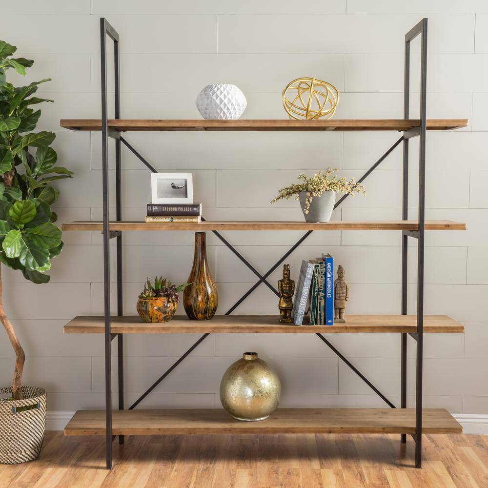 Noble House Irene 79 in. Antique Brown Wood 4-Shelf Accent Bookcase