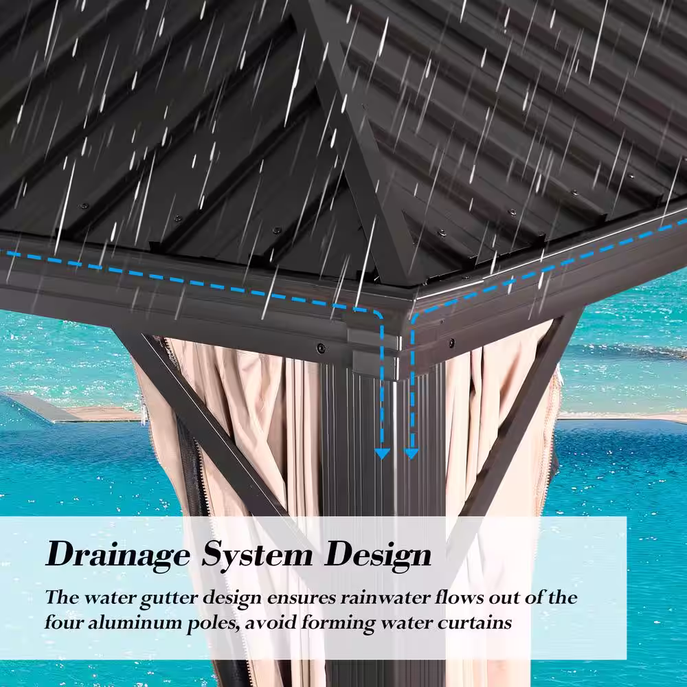 ULAX FURNITURE 10 ft. x 12 ft. Aluminum Hardtop Gazebo with Galvanized Steel Roof and Mosquito Net