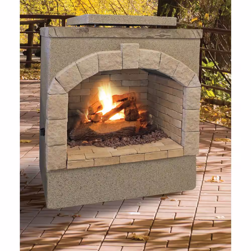 Cal Flame 59 in. Tile and Stucco Propane Gas Outdoor Fireplace