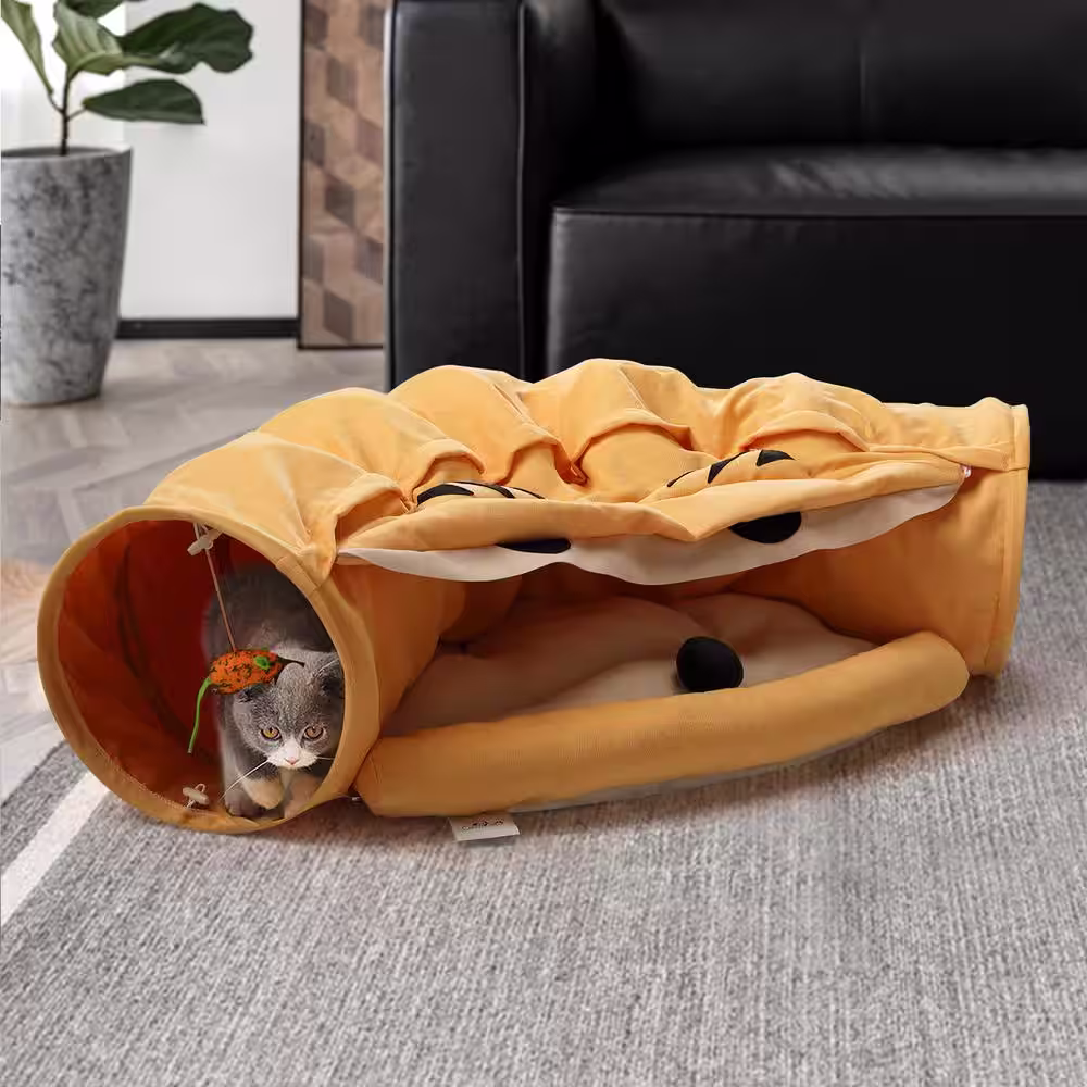 COZIWOW Collapsible Medium Cat Tunnel with Cat Toy, Bed
