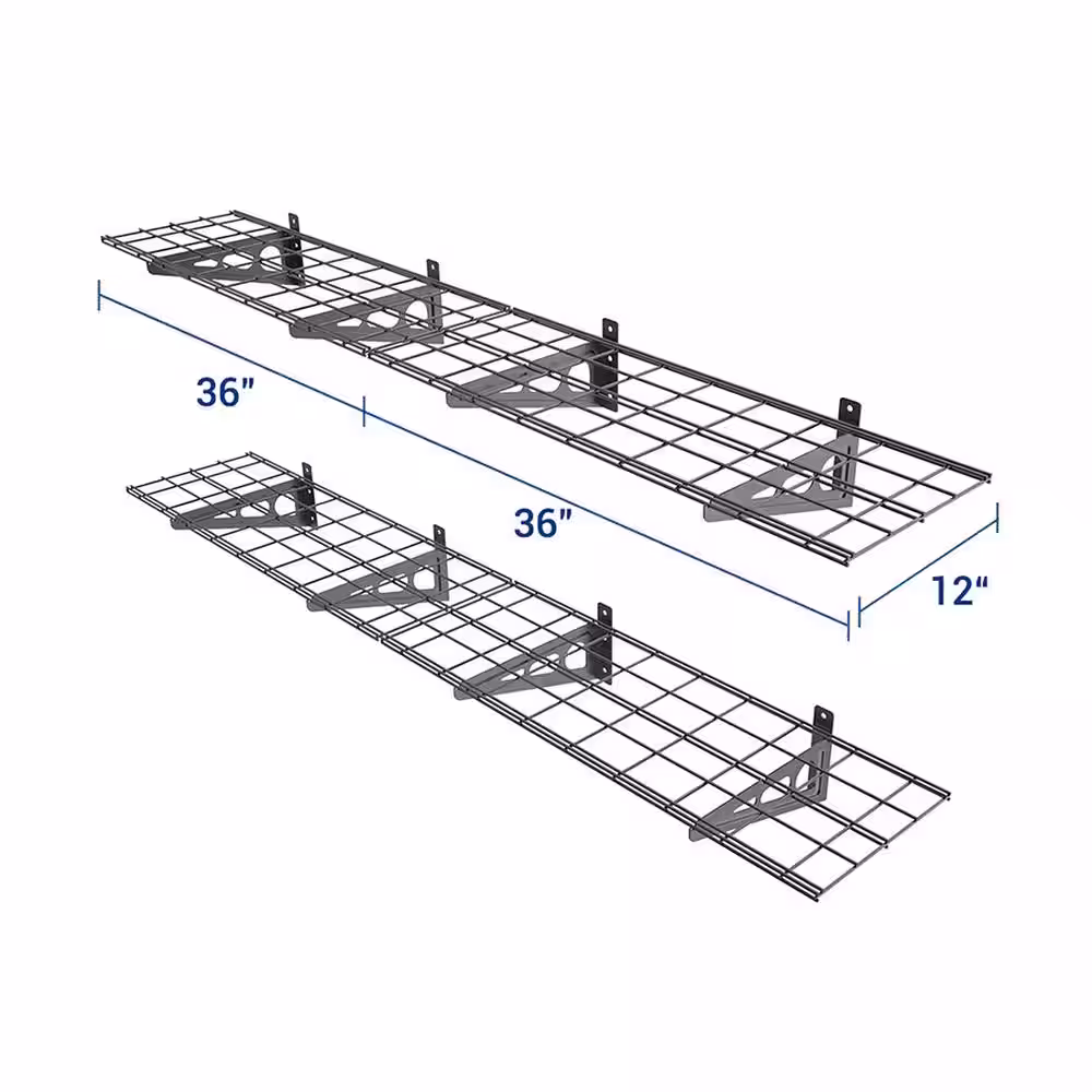 FLEXIMOUNTS 4-Pack 36 in. x 12 in. Steel Garage Wall Shelf with Brackets in Black