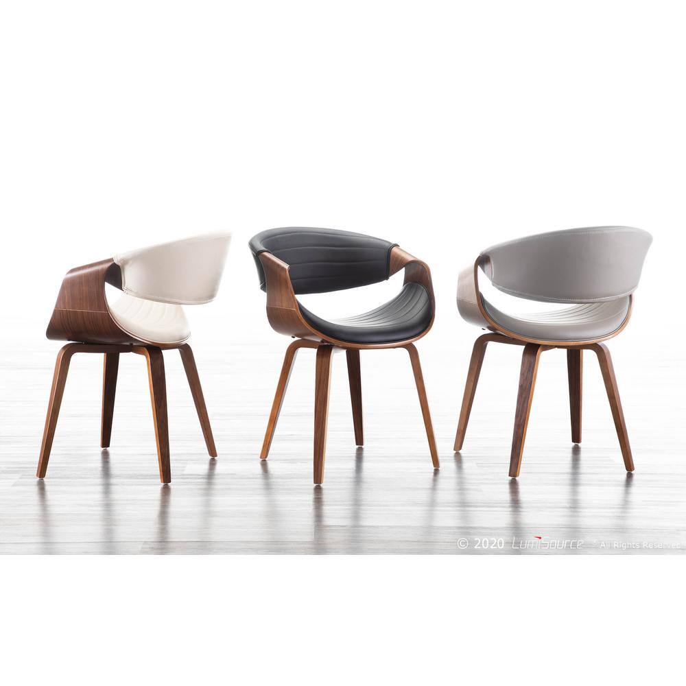 Lumisource Symphony Mid-Century Walnut and Black Modern Dining/Accent Chair with Faux Leather